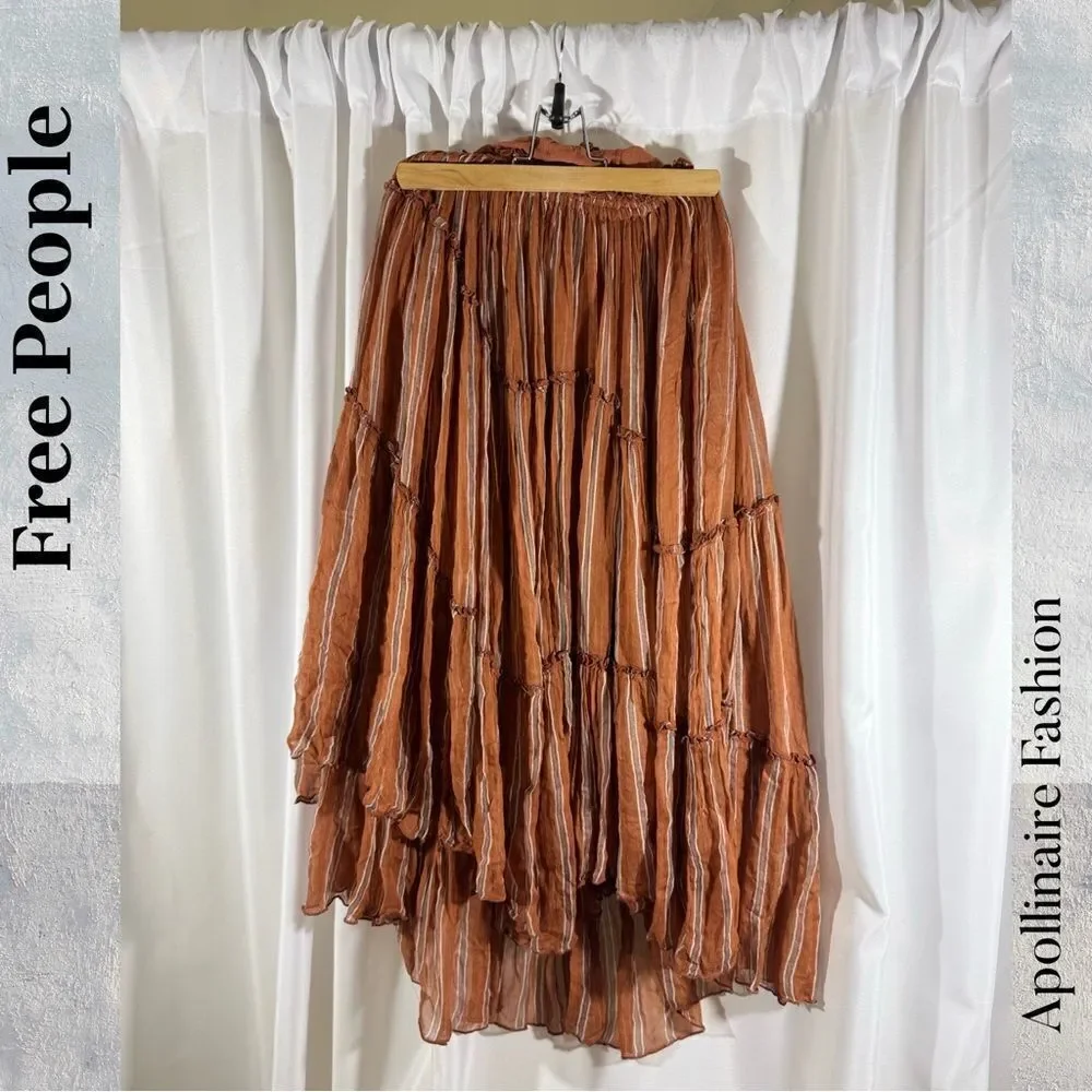 Free People Ember Terracotta Pleated Maxi Skirt Size SP New